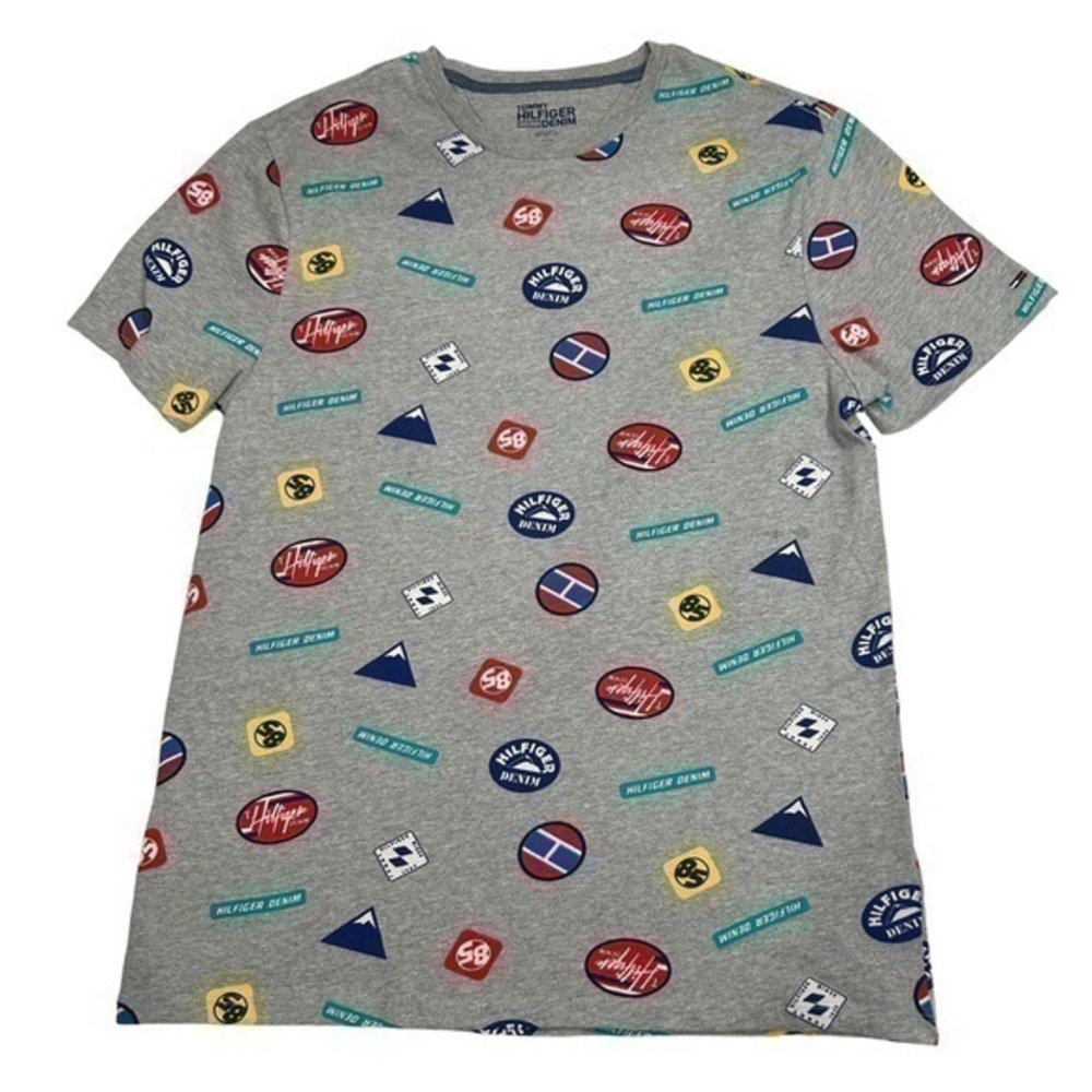 Tommy Hilfiger Denim Mens T-Shirt Graphic All Over Print Embroidered Logo S NWT